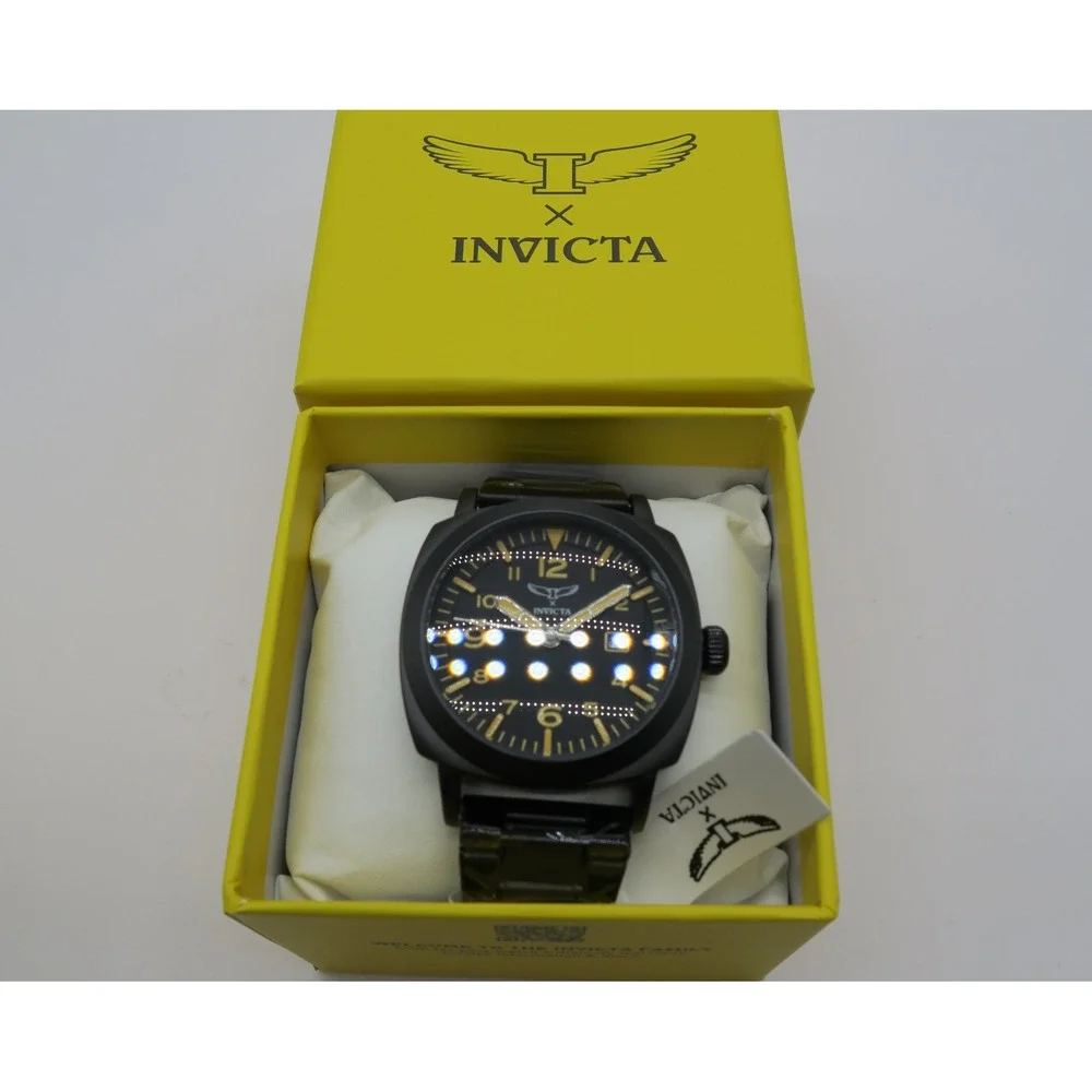 Invicta Mens Black Ion-Plated Stainless Steel Quartz Watch New
